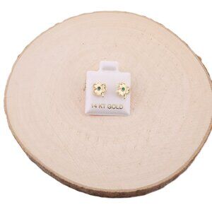 Elegant Women's 14k Gold Clover Flower Stud Earrings‎ with Green Center Stone **